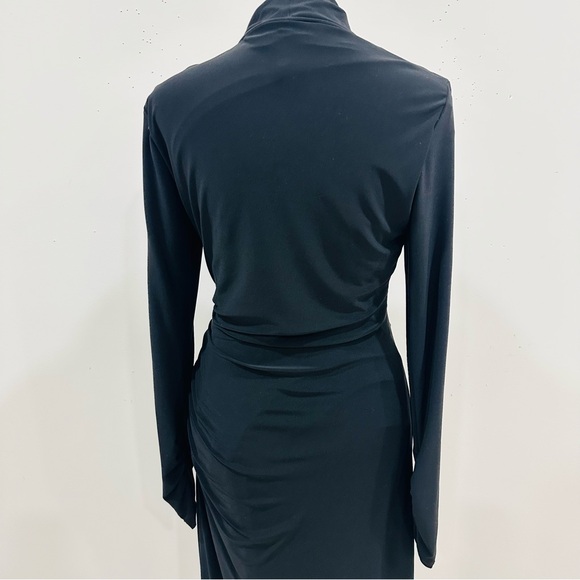 Lauren Ralph Lauren Black Matte Jersey Long Sleeve Faux Wrap Dress - Size 6 - Picture 7 of 12